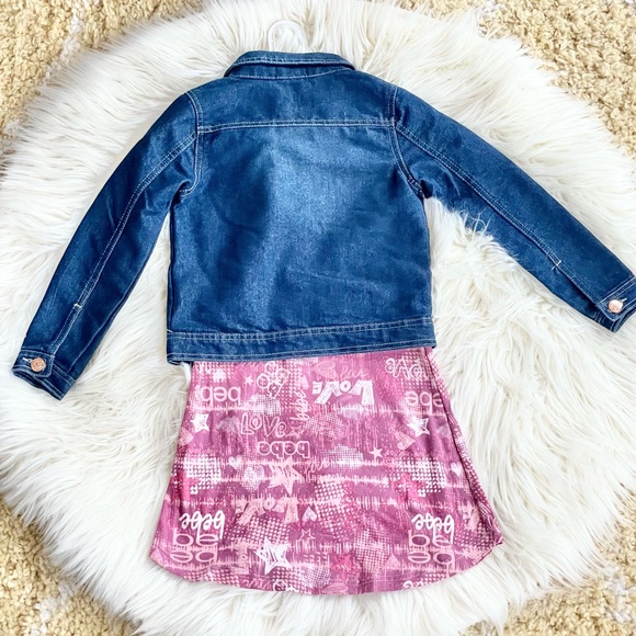 New with tags 2Piece Set BEBE GIRLS DENIM JACKET & Pink Logo Dress size M5-6 - Picture 2 of 4